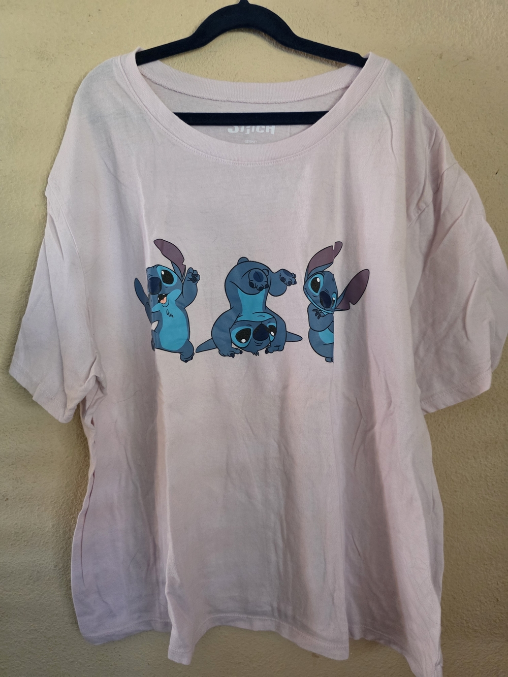 Disney Pink Tee with Blue Stitch Trio Graphic